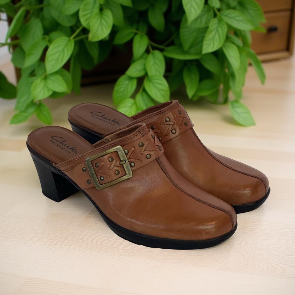 Clarks Bendables Tan Mirabelle Holly Leather Clogs/Mules